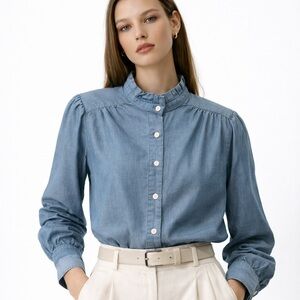 Tristan Denim Style Blouse with Ruffles